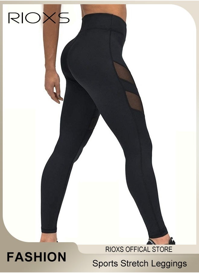 RIOXS Women's High Waisted Yoga Pants,Stretch Leggings With Side Pockets,Workout Tummy Control Leggings For Sports Gym Yoga Tights,Skinny Leggings For Women Ladies Running  - Image 2