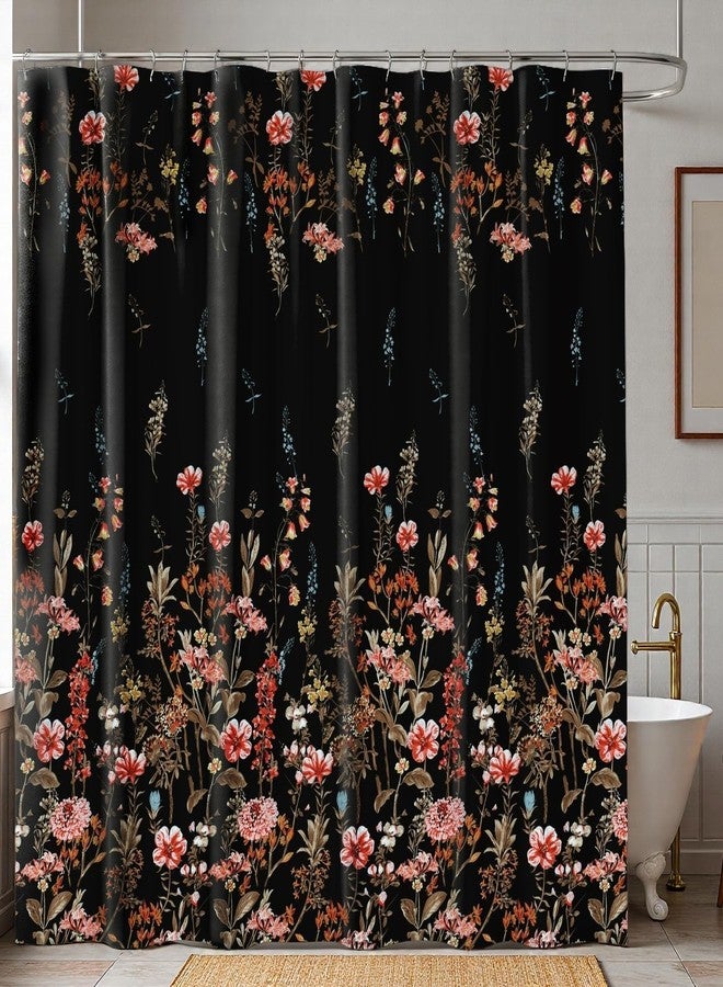 MAG Black Floral Shower Curtain,Vintage Boho Style Waterproof Bathroom Decor,Single Panel 72x72 Inch with 12 Rustproof Grommets, Hotel Wrinkle-Free Bathtub Curtain. - Image 1