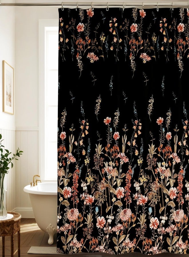 MAG Black Floral Shower Curtain,Vintage Boho Style Waterproof Bathroom Decor,Single Panel 72x72 Inch with 12 Rustproof Grommets, Hotel Wrinkle-Free Bathtub Curtain. - Image 2