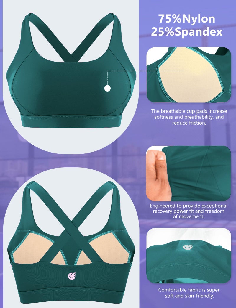 Women's High Support Sports Bra with Crisscross Back and Molded Cups for Running Yoga Pickleball - Image 5