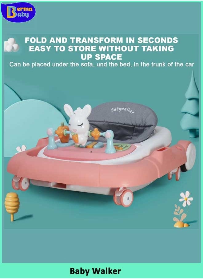 3 in 1 Walker For Baby Convertible To Rocker With Adjustable Height Push Handle & Music