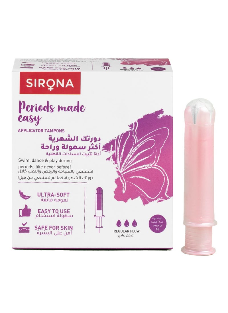 Sirona - Sirona Regular Flow Tampons with Applicator - 16 Pieces | Made in Europe | Ultra Soft & Comfortable | Highly Absorbent | BPA Free | FDA Approved - Image 1