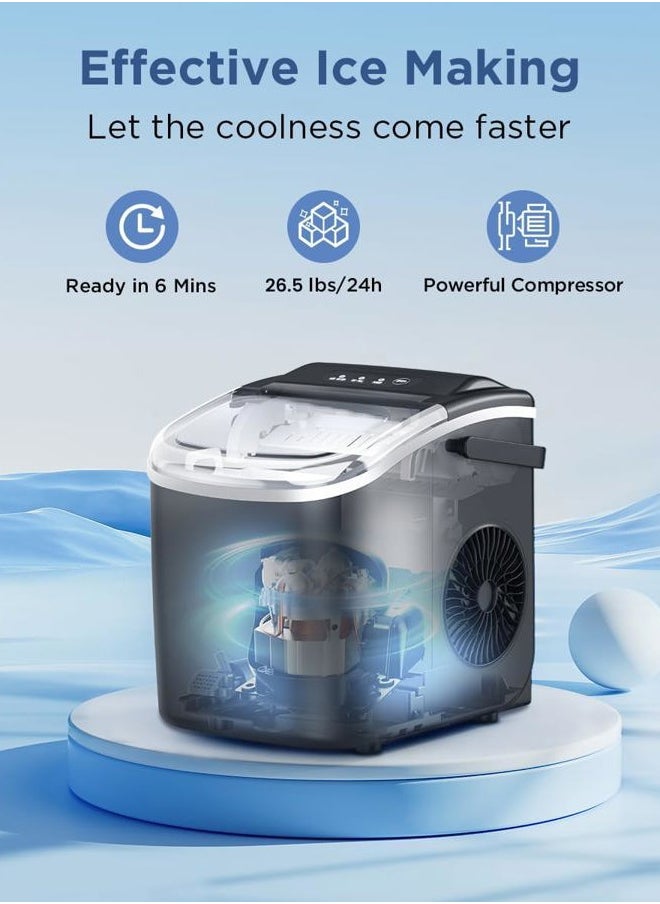 COWSAR Ice Maker Countertop, Portable Ice Machine with Self-Cleaning, 26.5lbs/24Hrs, 9 Bullet Ice Cubes in 6 Mins, Ice Basket and Scoop, Ideal for Home, Kitchen, Bar, Camping  - Image 3