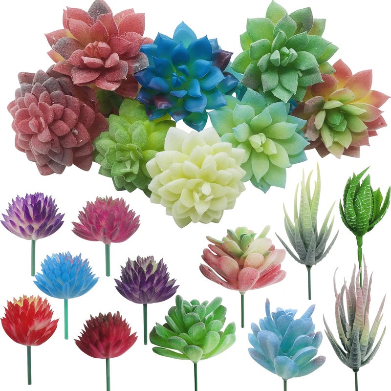 Cayway 20 PCS Artificial Succulent Plants Assorted Multicolor Faux Fake Succulents, Cactus Aloe Succulent Assortment in Flocked in Different Type for Birthday Home Decor Indoor Garden DIY - Image 1
