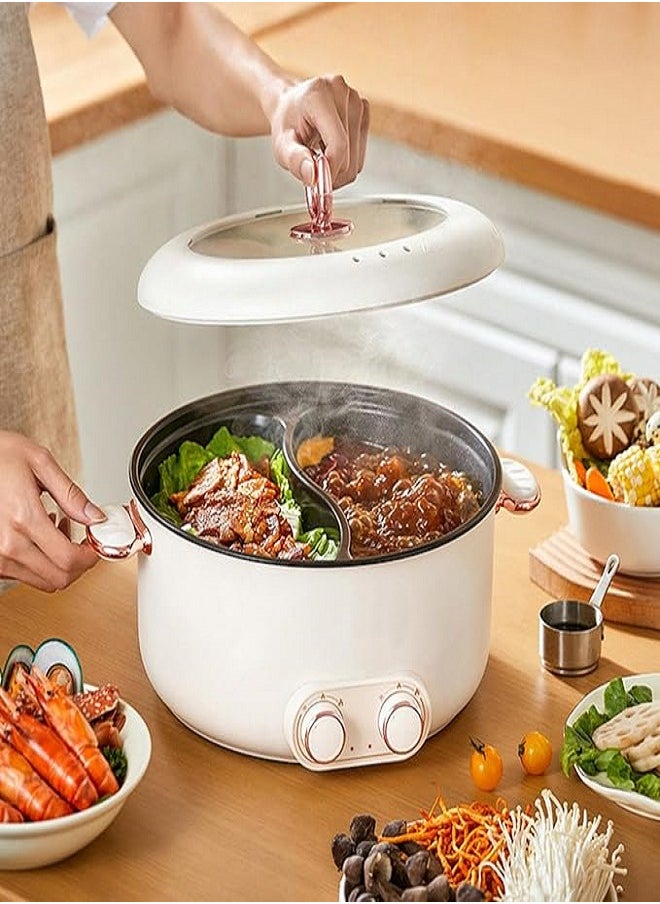 Golivn - 6.5L 1600W Non-Stick Large Capacity Multifunctional Electric Cooking Pot, Double Hot Pot with Independent Temperature Control, 8.6 Bowl Depth, Electric Skillet, Frying Pan, Electric Saucepan, for Noodles, Egg, Steak, Oatmeal and Soup - Image 1