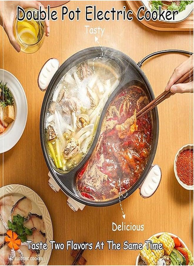Golivn - 6.5L 1600W Non-Stick Large Capacity Multifunctional Electric Cooking Pot, Double Hot Pot with Independent Temperature Control, 8.6 Bowl Depth, Electric Skillet, Frying Pan, Electric Saucepan, for Noodles, Egg, Steak, Oatmeal and Soup - Image 1