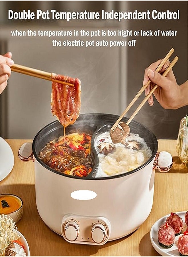 Golivn - 6.5L 1600W Non-Stick Large Capacity Multifunctional Electric Cooking Pot, Double Hot Pot with Independent Temperature Control, 8.6 Bowl Depth, Electric Skillet, Frying Pan, Electric Saucepan, for Noodles, Egg, Steak, Oatmeal and Soup - Image 1