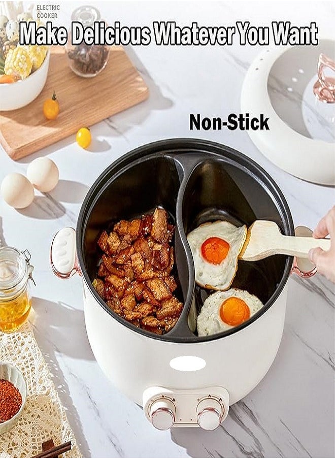 Golivn - 6.5L 1600W Non-Stick Large Capacity Multifunctional Electric Cooking Pot, Double Hot Pot with Independent Temperature Control, 8.6 Bowl Depth, Electric Skillet, Frying Pan, Electric Saucepan, for Noodles, Egg, Steak, Oatmeal and Soup - Image 1