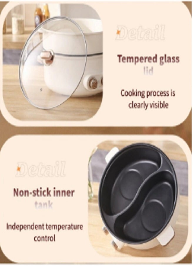Golivn - 6.5L 1600W Non-Stick Large Capacity Multifunctional Electric Cooking Pot, Double Hot Pot with Independent Temperature Control, 8.6 Bowl Depth, Electric Skillet, Frying Pan, Electric Saucepan, for Noodles, Egg, Steak, Oatmeal and Soup - Image 1