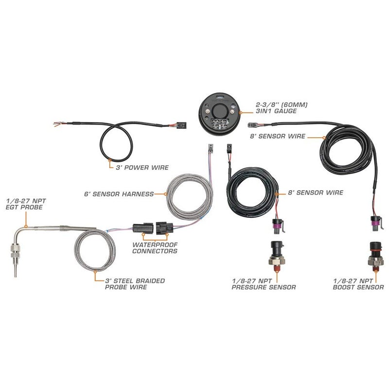 GlowShift 3-in-1 Analog 60 PSI Boost Gauge Kit with Digital EGT & Pressure Readings - 10 Selectable LED Colors - Image 2