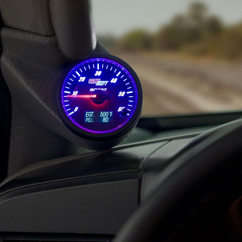 GlowShift 3-in-1 Analog 60 PSI Boost Gauge Kit with Digital EGT & Pressure Readings - 10 Selectable LED Colors - Image 3