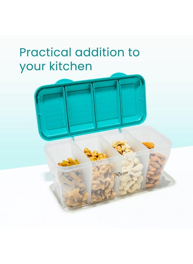 RILION Multipurpose Plastic 4 In 1 Masala Box for Kitchen, Transparent Pickel Box, 4 Compartment Storage Container Airtight For Cereal, Dry Fruits Dabba1800 Ml with 4 Spoons(Pista) - Image 3