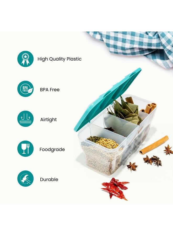 RILION Multipurpose Plastic 4 In 1 Masala Box for Kitchen, Transparent Pickel Box, 4 Compartment Storage Container Airtight For Cereal, Dry Fruits Dabba1800 Ml with 4 Spoons(Pista) - Image 4