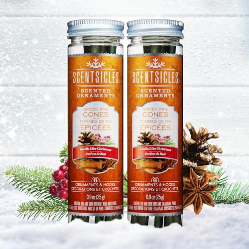 ScentSicles أقماع الصنوبر المعطرة من سينتسيكلز - زينة عيد الميلاد المعطرة مع خطافات - 2 زجاجة (12 عصا إجمالاً) - Image 2