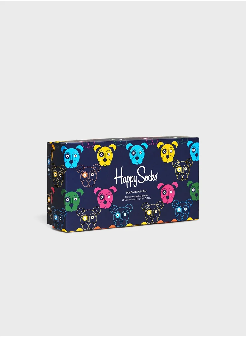Happy Socks 3-Pack Embroidered Crew Sock