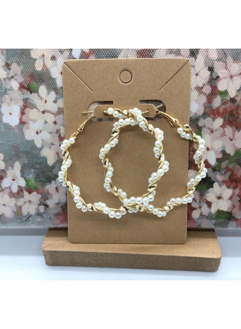 ُTablouhaty Elegant Gold-Tone Hoop Earrings – Sophisticated Twisted Design with Faux Pearl Accents for Women - Image 2