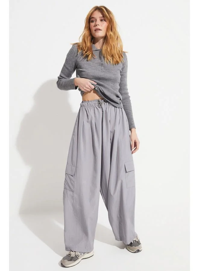 JUNE June Women Cargo Pocket Wide Leg / Wide Leg Woven Trouser Grey