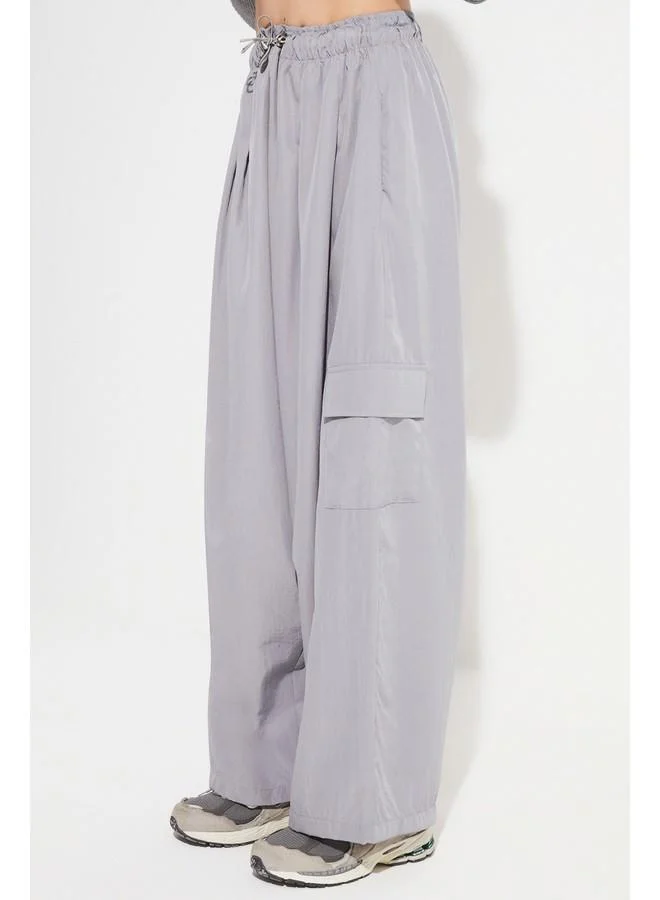 JUNE June Women Cargo Pocket Wide Leg / Wide Leg Woven Trouser Grey