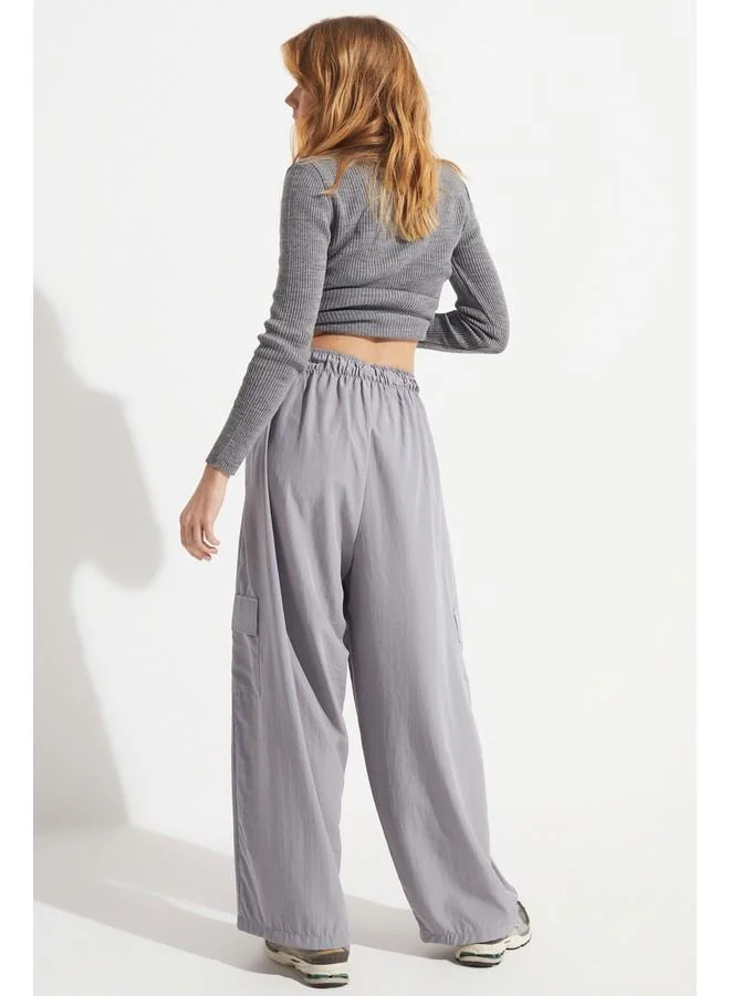 JUNE June Women Cargo Pocket Wide Leg / Wide Leg Woven Trouser Grey
