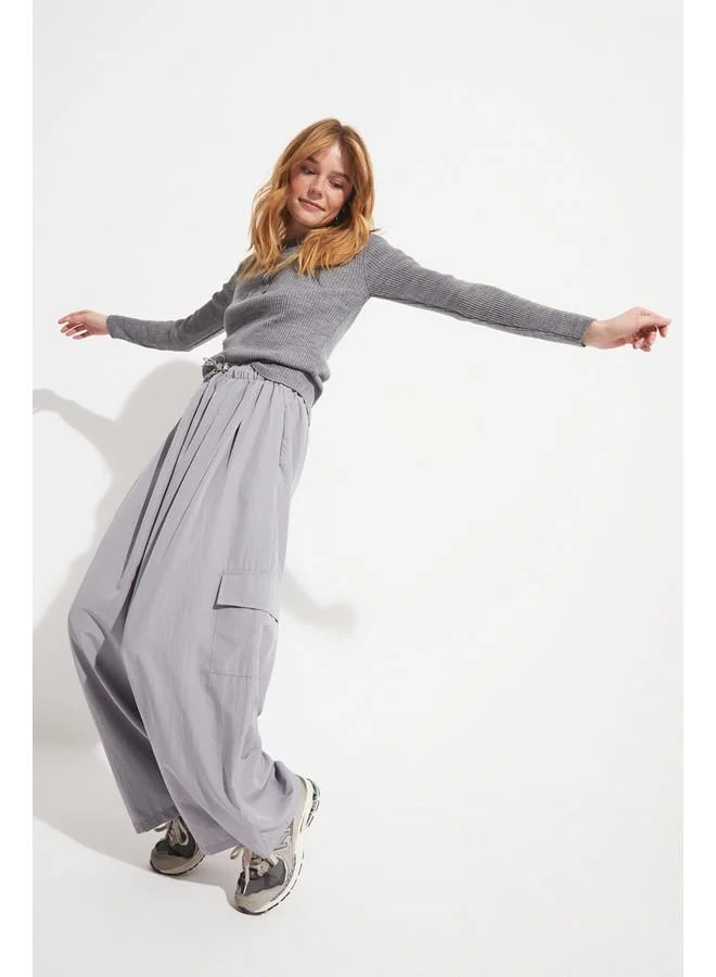 JUNE June Women Cargo Pocket Wide Leg / Wide Leg Woven Trouser Grey