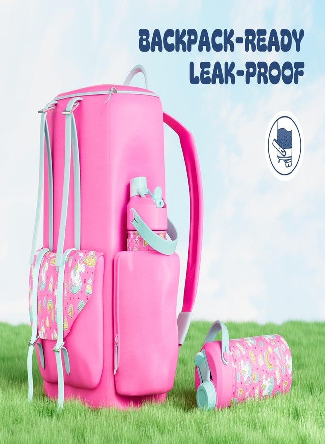powcan 18 oz Kids Water Bottle for School: Leakproof, 2-in-1 Straw Spout Lid, BPA-Free, Easy Carry, Keep Cold 24H, Insulated Stainless Steel Cup for Backpack, Sports, Camping, Trip, Gift, Home (Cute Unicorn) - Image 4
