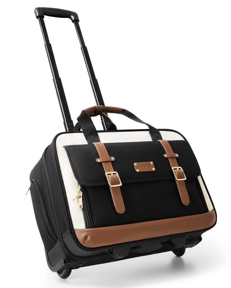 AUROTIER Rolling Laptop Bag for Men and Women, 16 Inch Computer Bag with Wheels Underseat Carry on Luggage, Laptop Briefcase Case for Work, Travel, College Teacher, Mobile Office Bag, Black Beige Brown - Image 1
