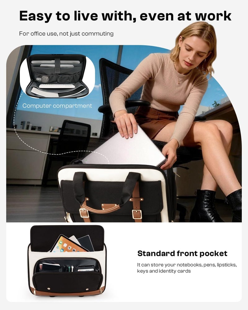 AUROTIER Rolling Laptop Bag for Men and Women, 16 Inch Computer Bag with Wheels Underseat Carry on Luggage, Laptop Briefcase Case for Work, Travel, College Teacher, Mobile Office Bag, Black Beige Brown - Image 4