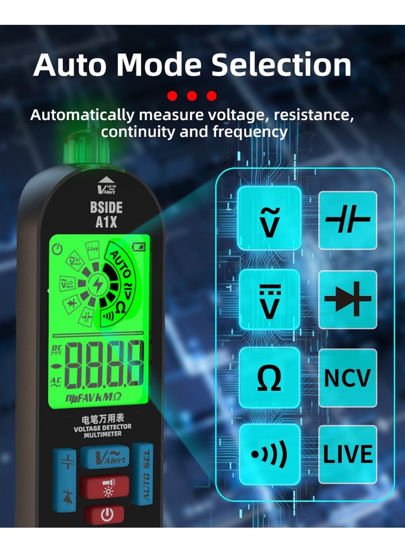 BSIDE Smart Digital Multimeter Pocket Electrical Voltmeter Tester, Rechargeable with Red & Green Backlight, Measures Capacitance Diode Resistance Continuity V-Alert DC AC Voltage with Carrying Case - Image 3