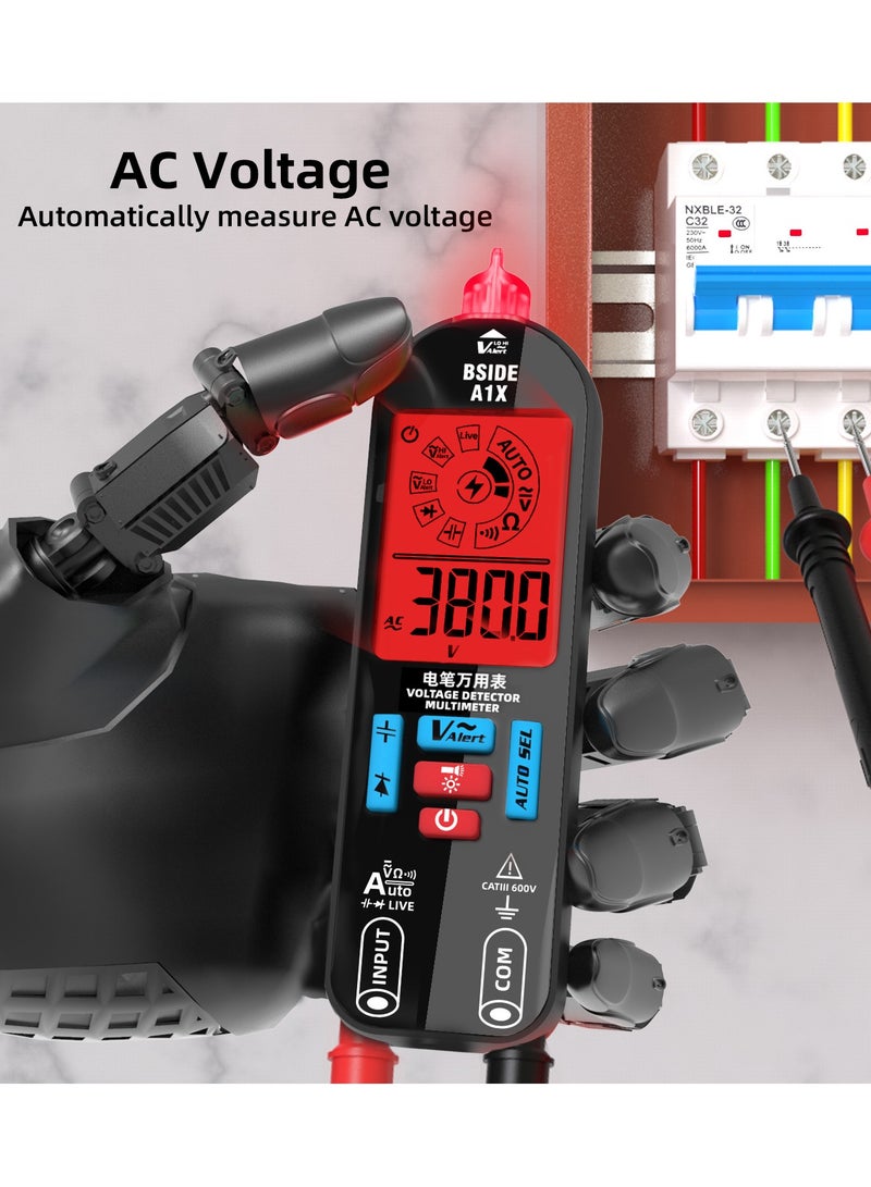 BSIDE Smart Digital Multimeter Pocket Electrical Voltmeter Tester, Rechargeable with Red & Green Backlight, Measures Capacitance Diode Resistance Continuity V-Alert DC AC Voltage with Carrying Case - Image 4