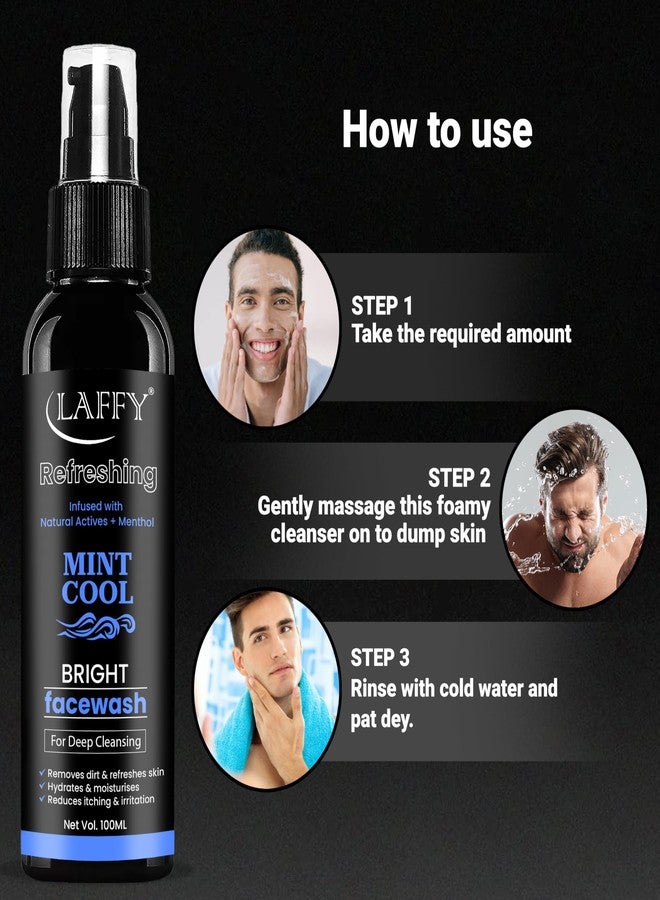 LAFFY غسول الوجه لافي بالنعناع المنعش - منظف منعش بالمنثول للتحكم في الزيوت، وعلاج حب الشباب، وبشرة نضرة - مناسب لجميع أنواع البشرة - غسول وجه للاستخدام اليومي لشعور بالانتعاش | 100 مل (عبوة من قطعتين) - Image 4
