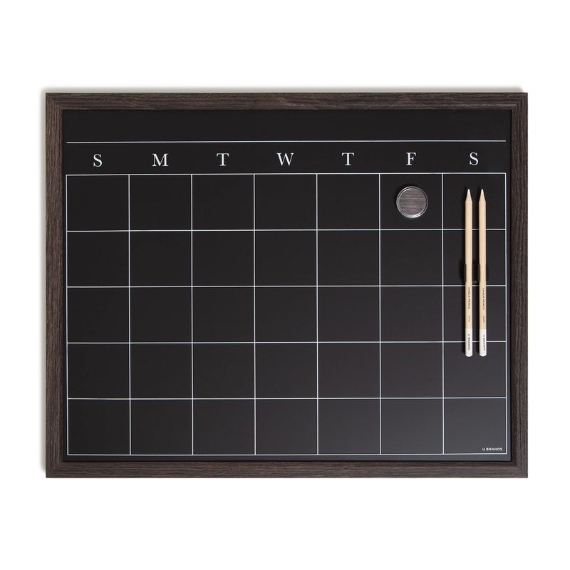 U Brands 16" x 20" Magnetic Monthly Calendar Chalkboard with Rustic Wood Frame, Blackboard Surface, Wall Mountable, Monthly Planner Board, Magnetic Calendar for Home, Office, Kitchen, Classroom - Image 1