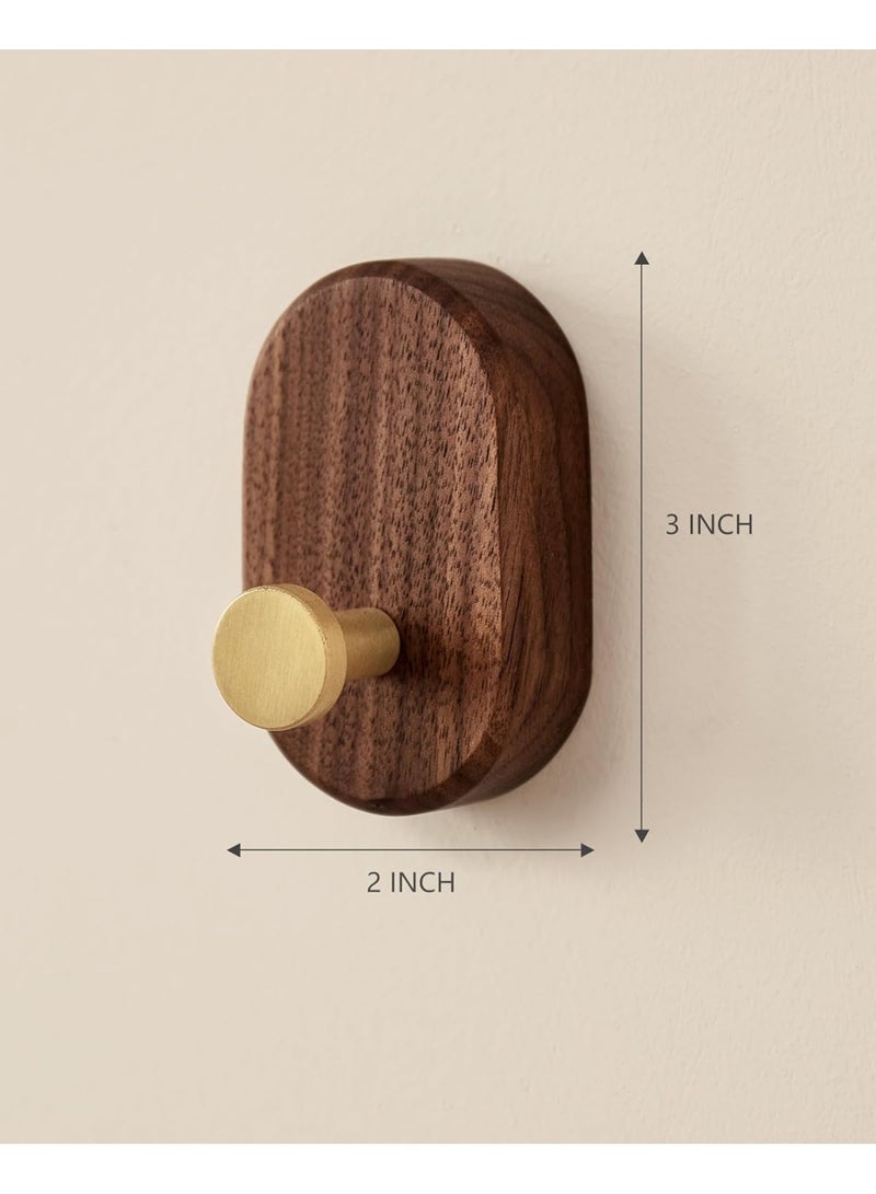 2 Pack Walnut Wood Wall Mount Coat Hooks with Brass Accent, Heavy Duty - Image 2