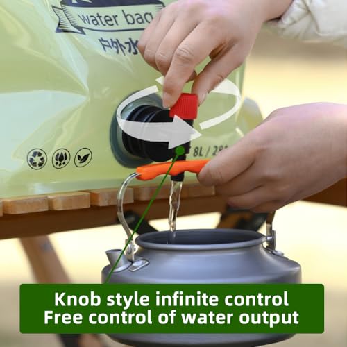 RENEWPOK Collapsible Water Container Bag with Spigot Outdoor Water Container BPA Free Food Grade Water Jug Folding Water Storage Bag for Camping Hiking & Survival Kit Sport 8L/2.1Gallon Green - Image 3