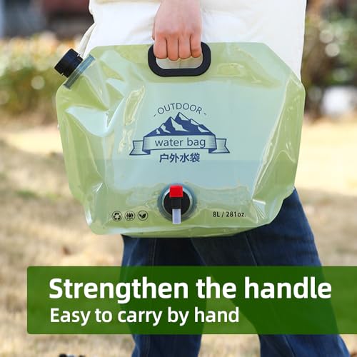 RENEWPOK Collapsible Water Container Bag with Spigot Outdoor Water Container BPA Free Food Grade Water Jug Folding Water Storage Bag for Camping Hiking & Survival Kit Sport 8L/2.1Gallon Green - Image 4
