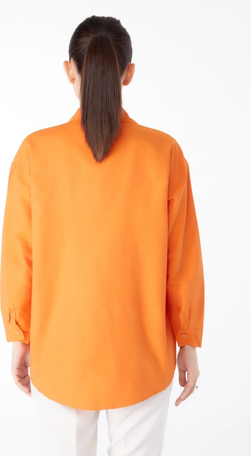 Tofisa Plain Shirt Collar Women's Orange Stone Detailed Shirt - 13194