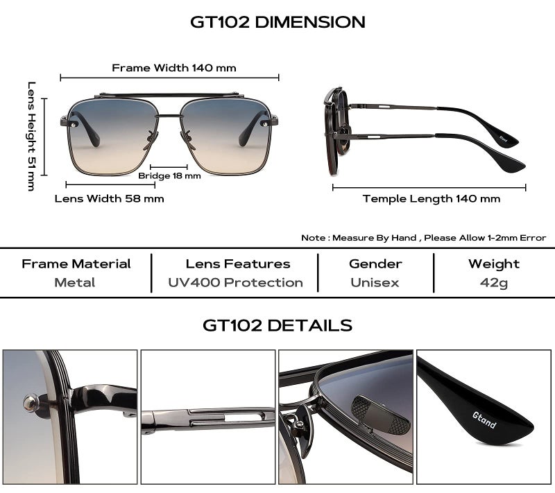 Gtand Fashion Trendy Square Aviator Gradient Sunglasses For Women Men Vintage Metal Sun Glasses - Image 5