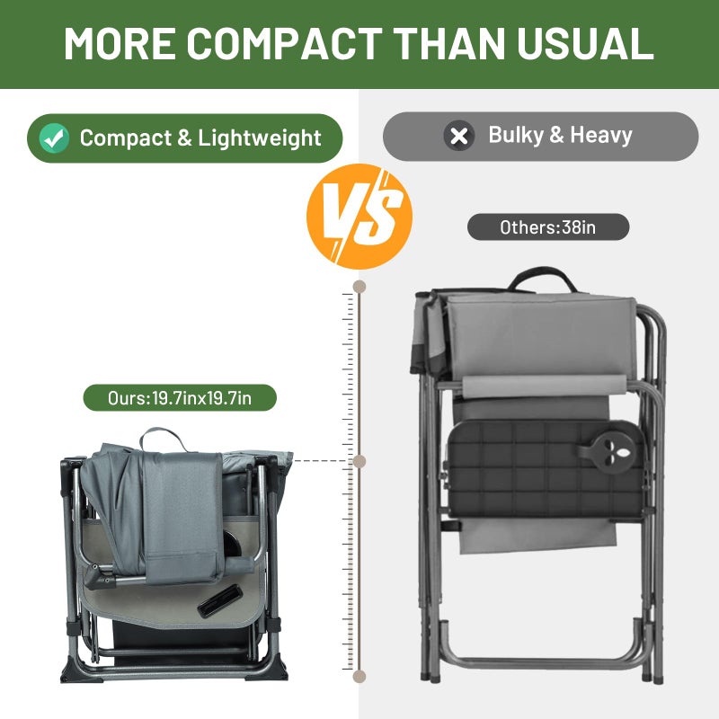 TIMBER RIDGE Aluminum Camping Directors Chair with Side Table Pocket, Portable Folding Chair, Heavy Duty Lawn Chair for Fishing Trip Picnic Concert Outdoor 400lbs, Grey 2 Pack - Image 3