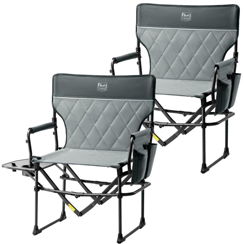 TIMBER RIDGE Aluminum Camping Directors Chair with Side Table Pocket, Portable Folding Chair, Heavy Duty Lawn Chair for Fishing Trip Picnic Concert Outdoor 400lbs, Grey 2 Pack - Image 1