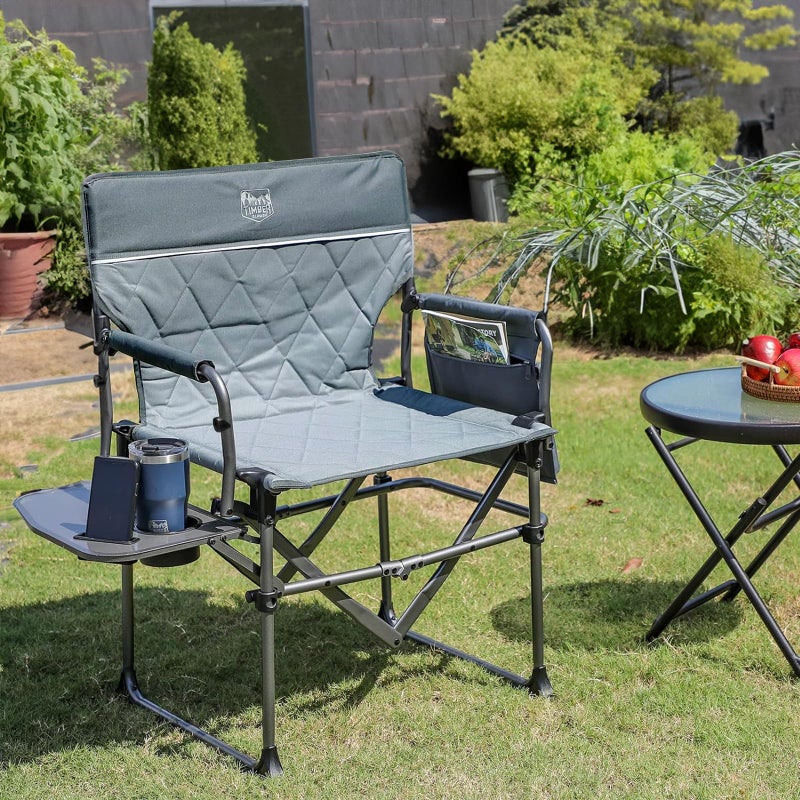 TIMBER RIDGE Aluminum Camping Directors Chair with Side Table Pocket, Portable Folding Chair, Heavy Duty Lawn Chair for Fishing Trip Picnic Concert Outdoor 400lbs, Grey 2 Pack - Image 5
