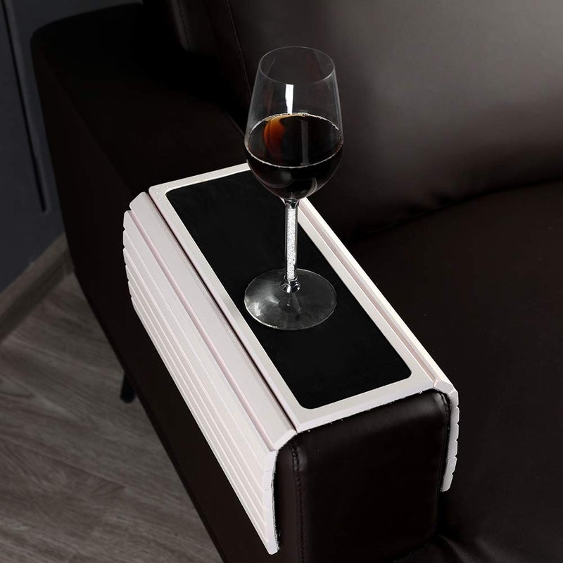 GEHE Sofa Arm Tray Table for Couch FlexibleFoldable Sofa Tray Couch arm Table Perfect for Drinks Snacks Remote Control or Phone Great arm Tray for Couch armrest White