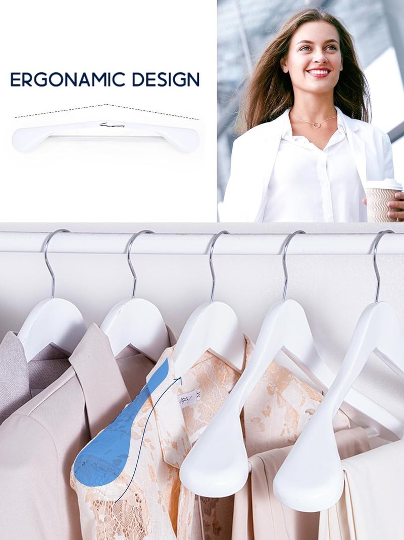 HOUSE DAY 4-Pack High-Grade Solid Wood Coat Hangers for Women, White Wide Shoulder Wooden Hangers, Suit Hangers with Non-Slip Pants Bar, Smooth Finish 360°Swivel Hook for Dress, Heavy Clothes Hangers - Image 4