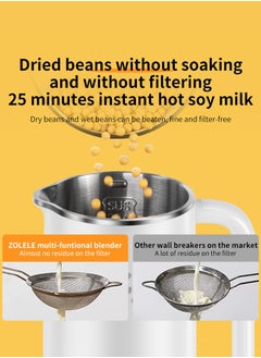 ZOLELE Multi-Functional Blender & Kettle 600W Power 600mL Electrice Blender with 10 Stainless Steel Blades, 4 Blending Mode  Touch Screen Make Smoothies, Juices and Soy Milk (Grinder/Chopper) MB601-White  - Image 3