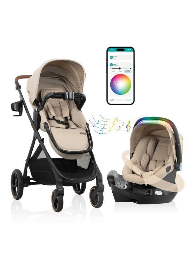Evenflo - Shyft Intuiti+ Travel System featuring Revolve180 LiteMax NXT Rotating Infant Car Seat with SensorySoothe -Travertine - Image 1