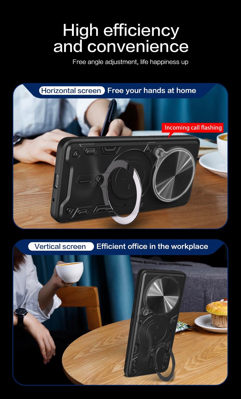 SPAZY CASE® Redmi Note 14 Pro Plus 5G Back Case | Hybrid Case with 360 Degree Rotating Finger Ring Holder + Slider Shutter Camera Protection Cover for Redmi Note 14 Pro Plus 5G - Black - Image 5