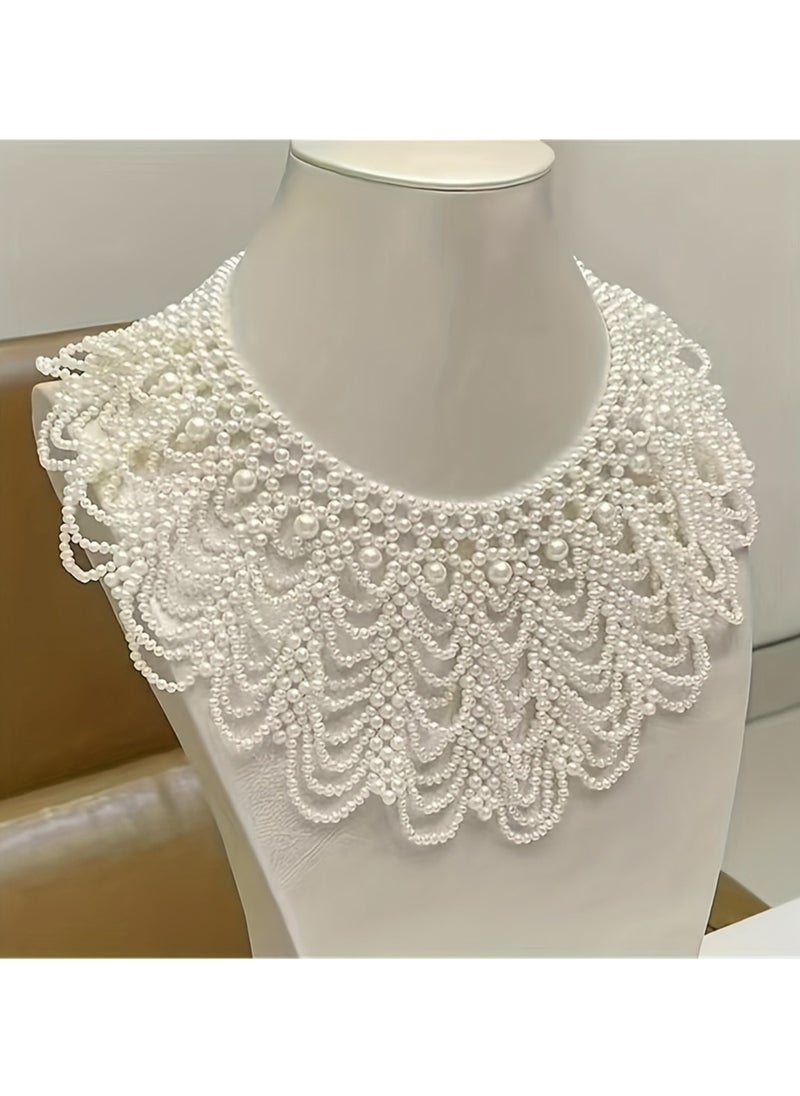 Generic 1 pc Braided Tassel Layered Necklace Elegant Artificial Pearl Layered Necklace Vintage Fake Collar Collarbone Chain Banquet Accessories  - Image 1