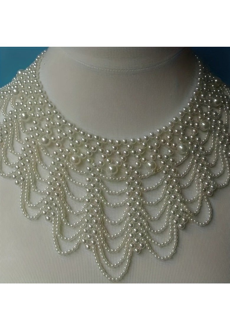 Generic 1 pc Braided Tassel Layered Necklace Elegant Artificial Pearl Layered Necklace Vintage Fake Collar Collarbone Chain Banquet Accessories  - Image 2