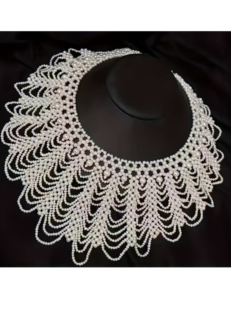 Generic 1 pc Braided Tassel Layered Necklace Elegant Artificial Pearl Layered Necklace Vintage Fake Collar Collarbone Chain Banquet Accessories  - Image 3