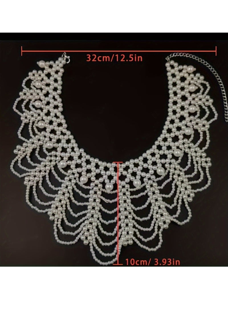Generic 1 pc Braided Tassel Layered Necklace Elegant Artificial Pearl Layered Necklace Vintage Fake Collar Collarbone Chain Banquet Accessories  - Image 4