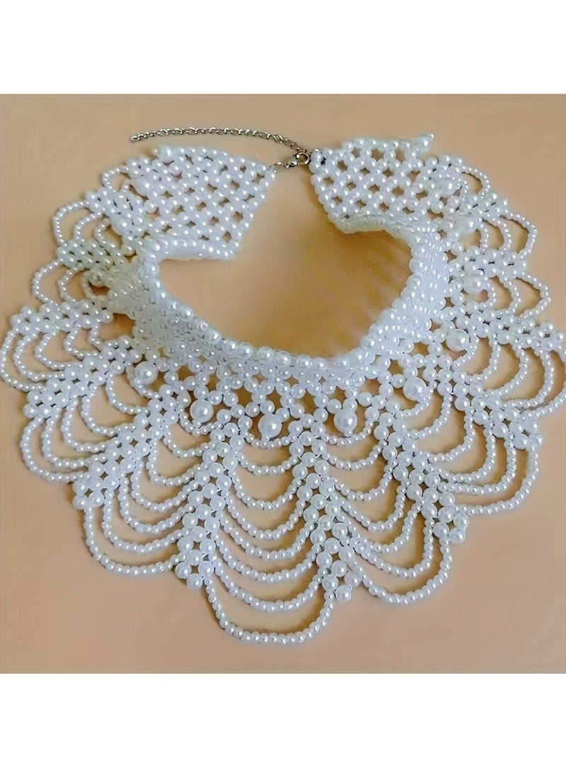 Generic 1 pc Braided Tassel Layered Necklace Elegant Artificial Pearl Layered Necklace Vintage Fake Collar Collarbone Chain Banquet Accessories  - Image 5