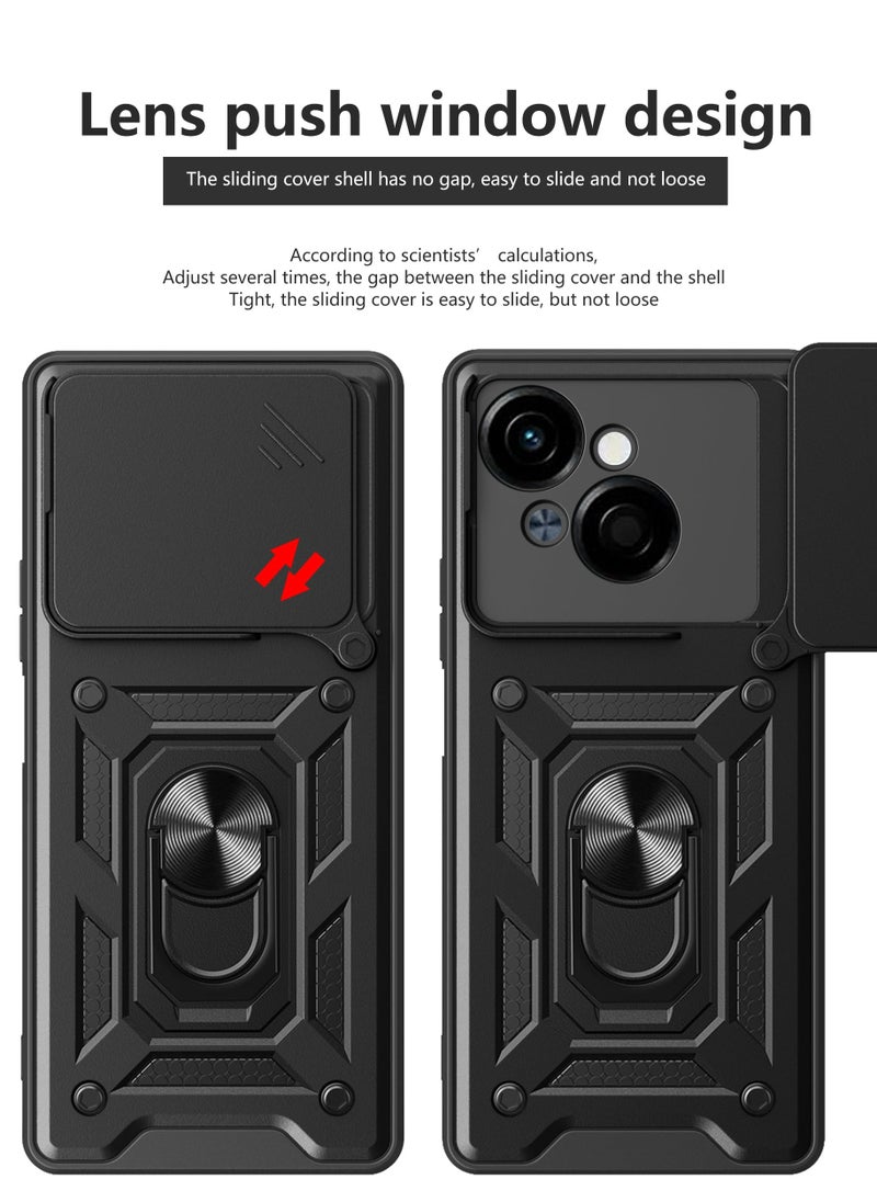 Generic - TECNO Spark Go 1 / Spark Go 2025 Case Cover, Slide Camera Lens Cover + 360°Rotating Kickstand Ring + Support Magnetic Car Mount Shockproof Mobile Phone Case For TECNO Spark Go 1 / Spark Go 2025, Black - Image 1